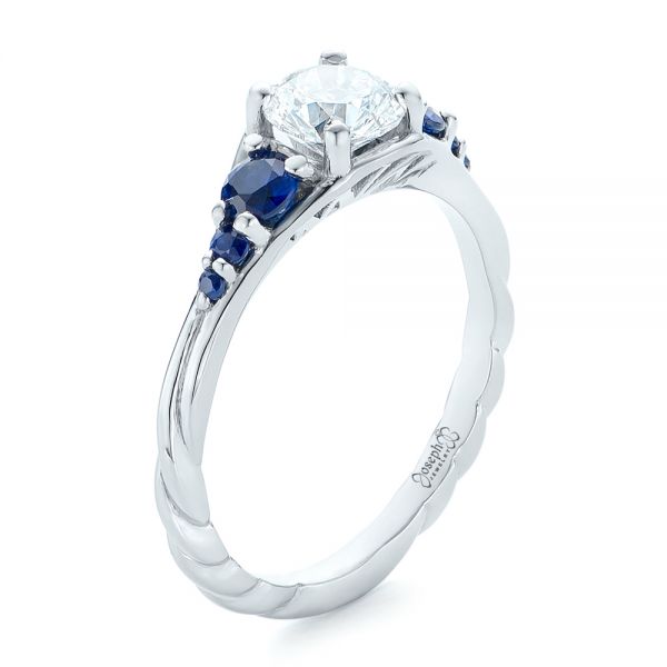 Custom Diamond and Blue Sapphire Engagement Ring - Image