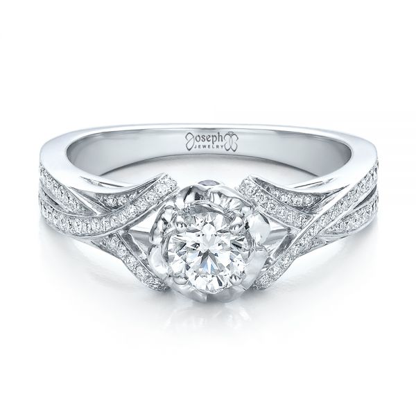 Platinum Platinum Custom Diamond And Blue Sapphire Engagement Ring - Flat View - 100276