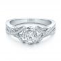 14k White Gold Custom Diamond And Blue Sapphire Engagement Ring - Flat View -  100276 - Thumbnail
