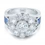  Platinum Custom Diamond And Blue Sapphire Engagement Ring - Flat View -  101172 - Thumbnail