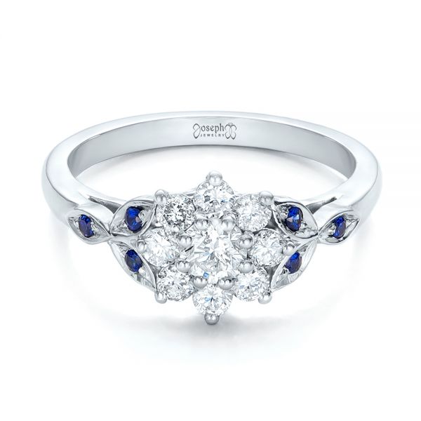 18k White Gold 18k White Gold Custom Diamond And Blue Sapphire Engagement Ring - Flat View -  102202