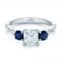 14k White Gold 14k White Gold Custom Diamond And Blue Sapphire Engagement Ring - Flat View -  102227 - Thumbnail