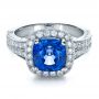 14k White Gold 14k White Gold Custom Diamond And Blue Sapphire Engagement Ring - Flat View -  1212 - Thumbnail