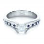  Platinum Custom Diamond And Blue Sapphire Engagement Ring - Flat View -  1297 - Thumbnail
