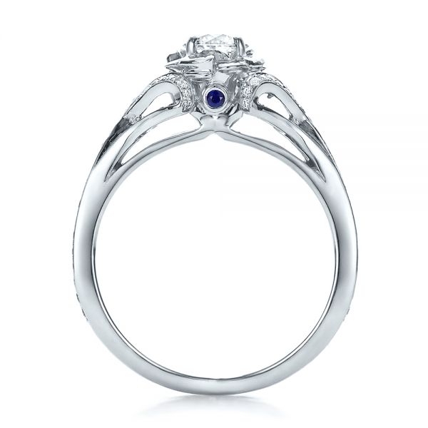 18k White Gold 18k White Gold Custom Diamond And Blue Sapphire Engagement Ring - Front View -  100276