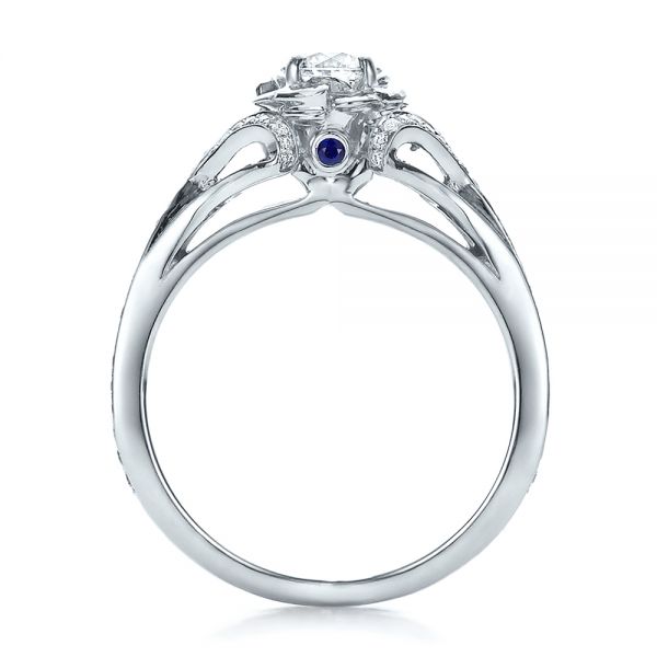 Platinum Platinum Custom Diamond And Blue Sapphire Engagement Ring - Front View - 100276