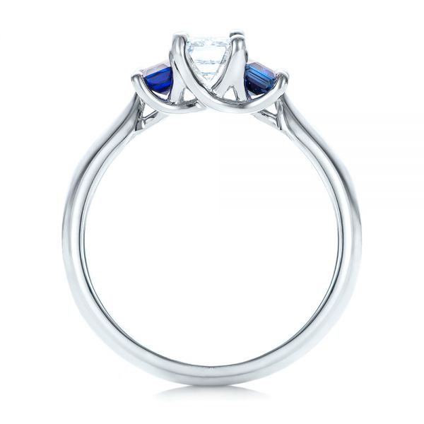 14k White Gold Custom Diamond And Blue Sapphire Engagement Ring - Front View - 102031