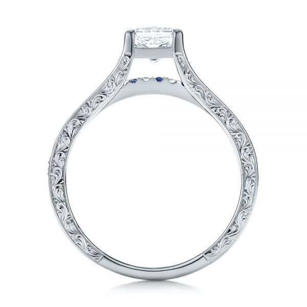 14k White Gold Custom Diamond And Blue Sapphire Engagement Ring - Front View - 102095