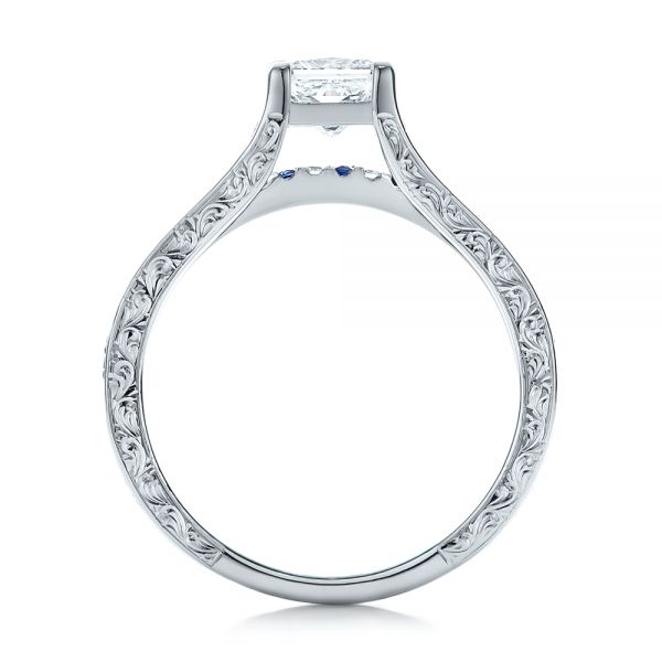 18k White Gold 18k White Gold Custom Diamond And Blue Sapphire Engagement Ring - Front View -  102095