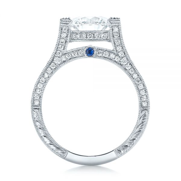 14k White Gold 14k White Gold Custom Diamond And Blue Sapphire Engagement Ring - Front View -  102134