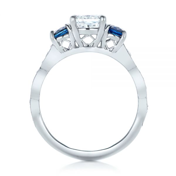  Platinum Custom Diamond And Blue Sapphire Engagement Ring - Front View -  102227