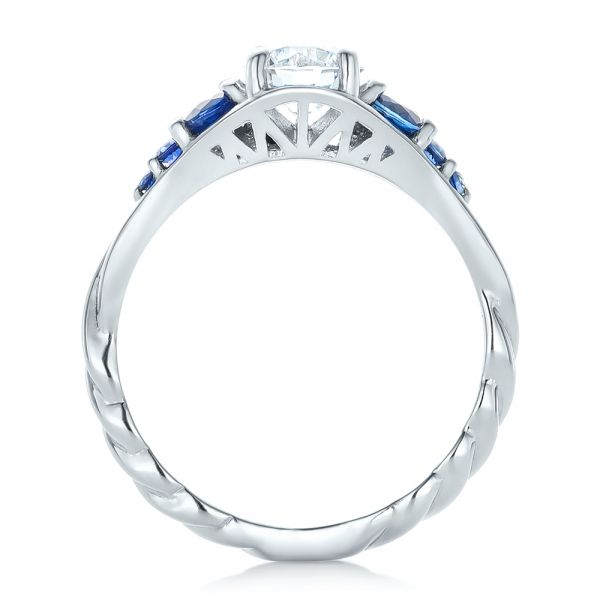  Platinum Custom Diamond And Blue Sapphire Engagement Ring - Front View -  102336