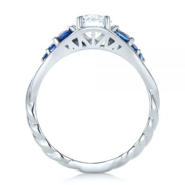 Platinum Custom Diamond And Blue Sapphire Engagement Ring - Front View - 102336