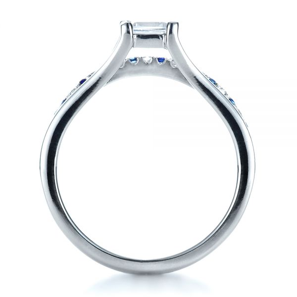  Platinum Custom Diamond And Blue Sapphire Engagement Ring - Front View -  1297