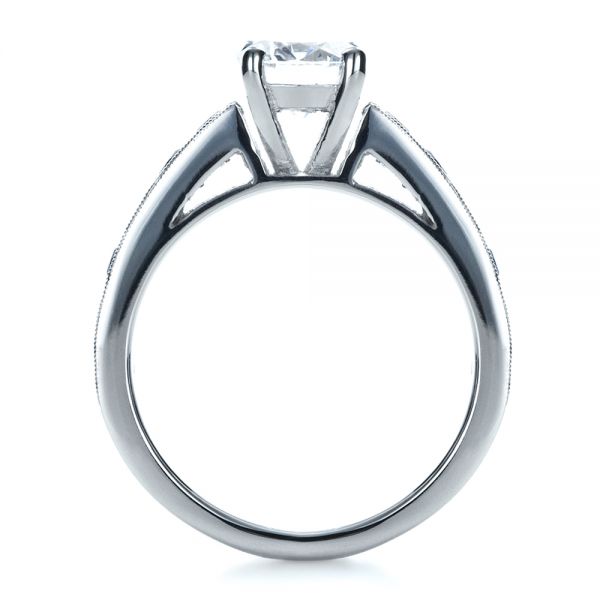 18k White Gold Custom Diamond And Blue Sapphire Engagement Ring - Front View - 1387