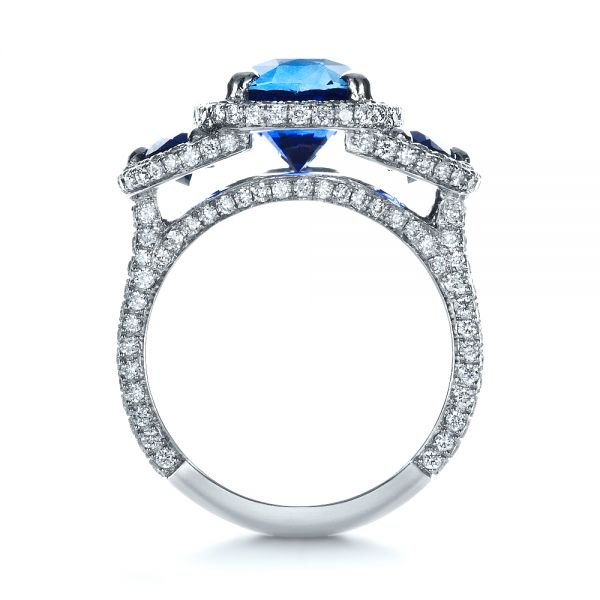 Platinum Custom Diamond And Blue Sapphire Engagement Ring - Front View - 1405
