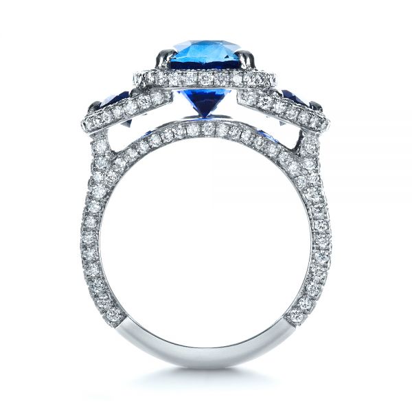 14k White Gold 14k White Gold Custom Diamond And Blue Sapphire Engagement Ring - Front View -  1405