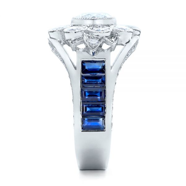  Platinum Custom Diamond And Blue Sapphire Engagement Ring - Side View -  101172
