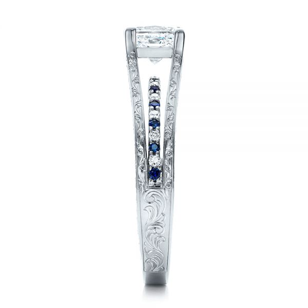 18k White Gold 18k White Gold Custom Diamond And Blue Sapphire Engagement Ring - Side View -  102095