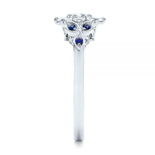 14k White Gold Custom Diamond And Blue Sapphire Engagement Ring - Side View -  102202