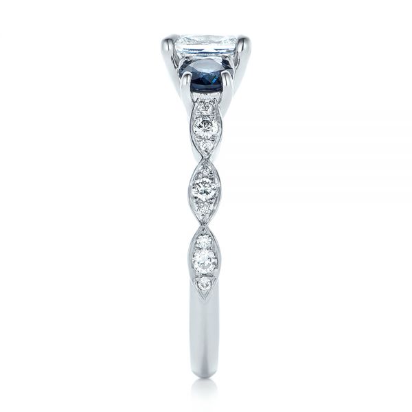 14k White Gold 14k White Gold Custom Diamond And Blue Sapphire Engagement Ring - Side View -  102227