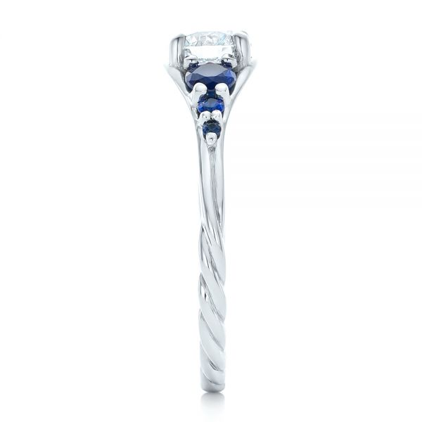  Platinum Custom Diamond And Blue Sapphire Engagement Ring - Side View -  102336