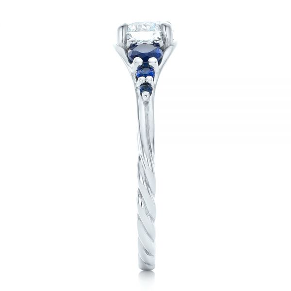 Platinum Custom Diamond And Blue Sapphire Engagement Ring - Side View - 102336