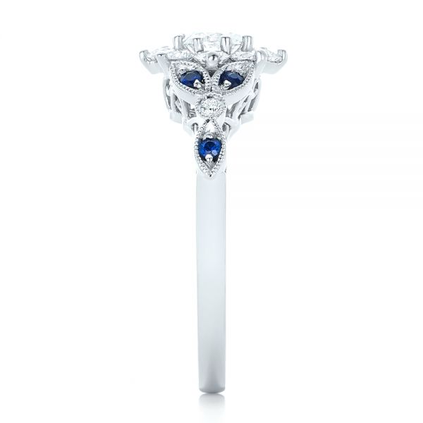 14k White Gold Custom Diamond And Blue Sapphire Engagement Ring - Side View -  102382