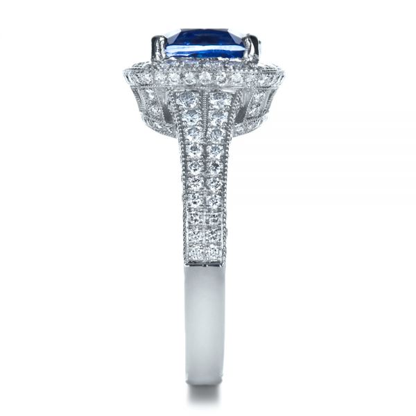  Platinum Custom Diamond And Blue Sapphire Engagement Ring - Side View -  1212