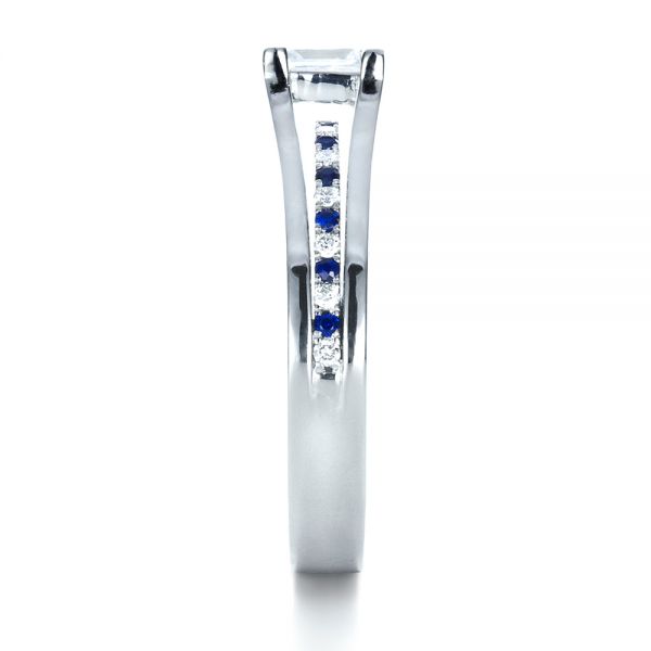  Platinum Custom Diamond And Blue Sapphire Engagement Ring - Side View -  1297