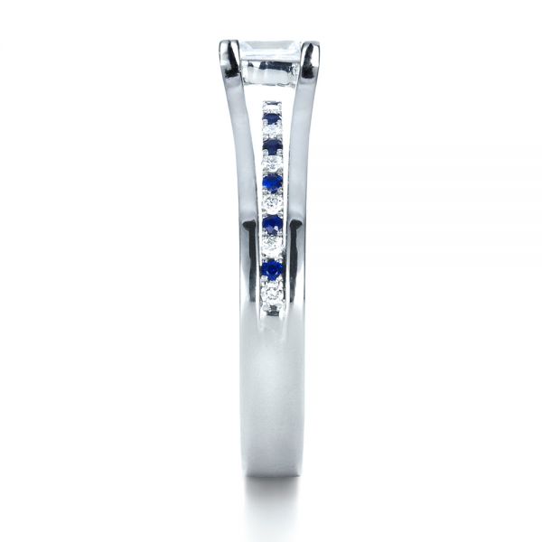 Platinum Custom Diamond And Blue Sapphire Engagement Ring - Side View - 1297