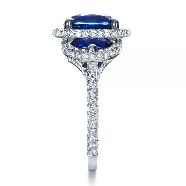 Platinum Custom Diamond And Blue Sapphire Engagement Ring - Side View - 1405
