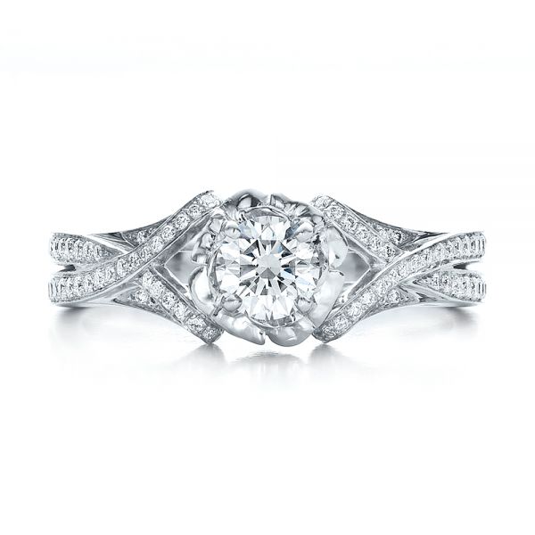  Platinum Platinum Custom Diamond And Blue Sapphire Engagement Ring - Top View -  100276