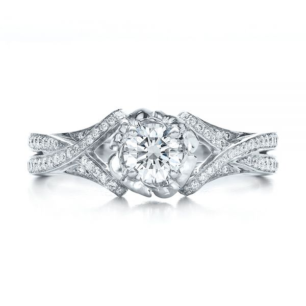 Platinum Platinum Custom Diamond And Blue Sapphire Engagement Ring - Top View - 100276