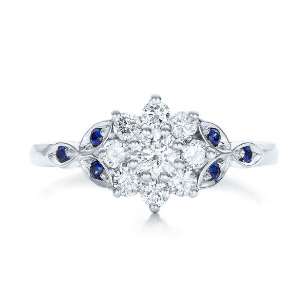 18k White Gold 18k White Gold Custom Diamond And Blue Sapphire Engagement Ring - Top View -  102202