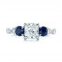  Platinum Custom Diamond And Blue Sapphire Engagement Ring - Top View -  102227 - Thumbnail