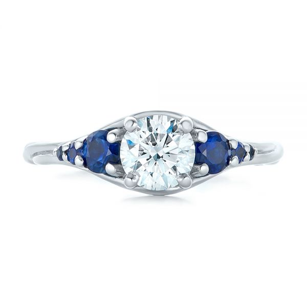  Platinum Custom Diamond And Blue Sapphire Engagement Ring - Top View -  102336
