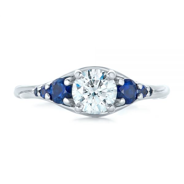Platinum Custom Diamond And Blue Sapphire Engagement Ring - Top View - 102336