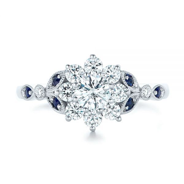  Platinum Platinum Custom Diamond And Blue Sapphire Engagement Ring - Top View -  102382