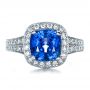 14k White Gold 14k White Gold Custom Diamond And Blue Sapphire Engagement Ring - Top View -  1212 - Thumbnail