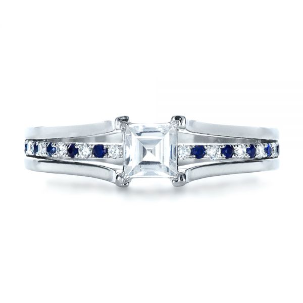  Platinum Custom Diamond And Blue Sapphire Engagement Ring - Top View -  1297