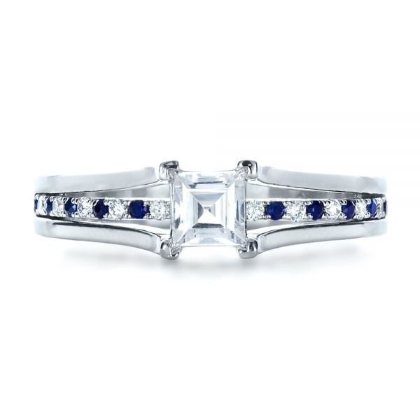 18k White Gold 18k White Gold Custom Diamond And Blue Sapphire Engagement Ring - Top View -  1297