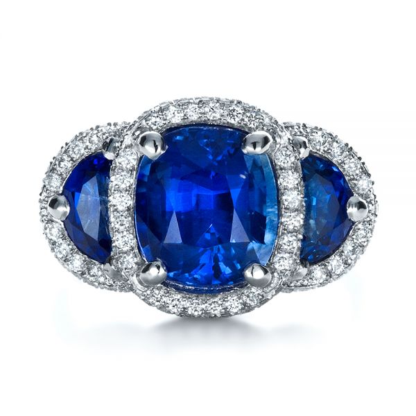  Platinum Custom Diamond And Blue Sapphire Engagement Ring - Top View -  1405