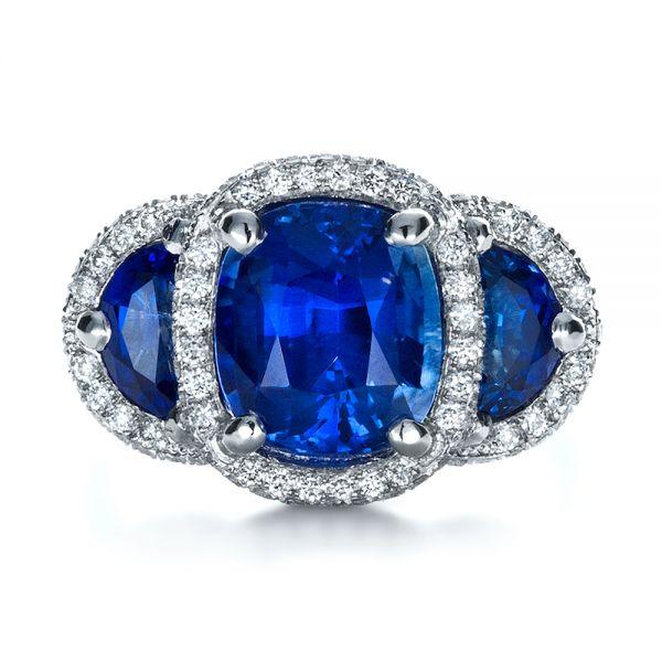 Platinum Custom Diamond And Blue Sapphire Engagement Ring - Top View - 1405