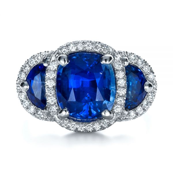 18k White Gold 18k White Gold Custom Diamond And Blue Sapphire Engagement Ring - Top View -  1405