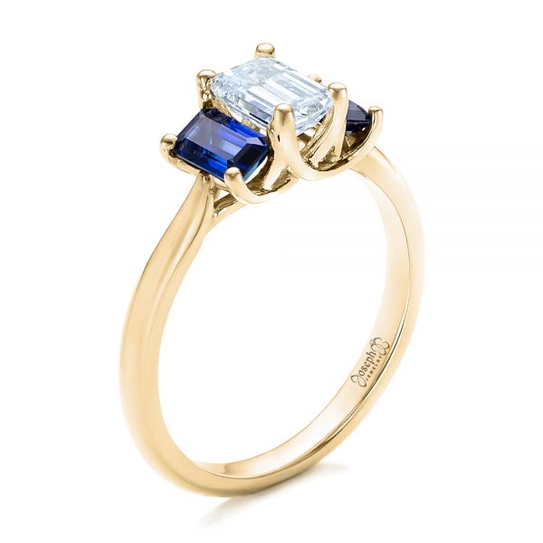 14k Yellow Gold 14k Yellow Gold Custom Diamond And Blue Sapphire Engagement Ring - Three-Quarter View - 102031