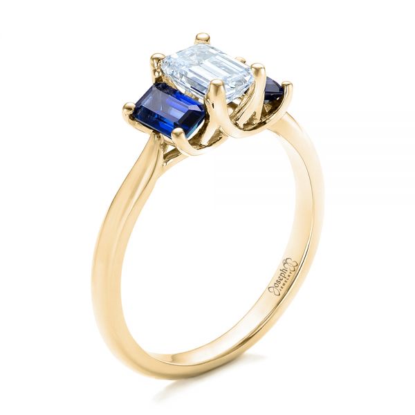 14k Yellow Gold 14k Yellow Gold Custom Diamond And Blue Sapphire Engagement Ring - Three-Quarter View -  102031