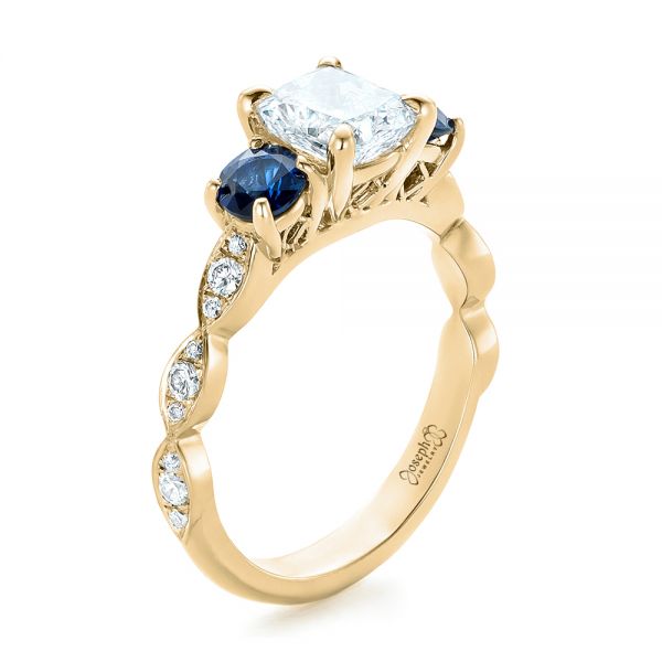 18k Yellow Gold 18k Yellow Gold Custom Diamond And Blue Sapphire Engagement Ring - Three-Quarter View -  102227