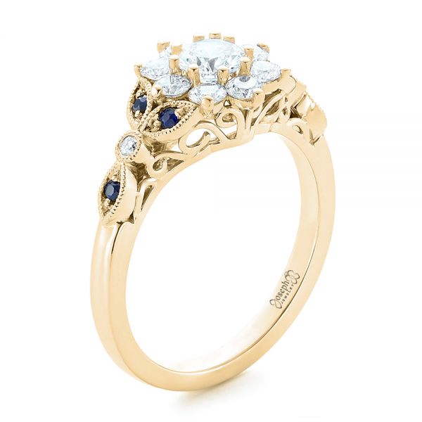 14k Yellow Gold 14k Yellow Gold Custom Diamond And Blue Sapphire Engagement Ring - Three-Quarter View -  102382