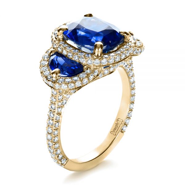 14k Yellow Gold 14k Yellow Gold Custom Diamond And Blue Sapphire Engagement Ring - Three-Quarter View -  1405